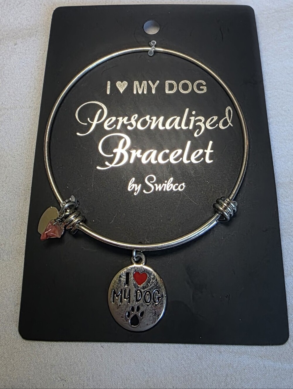 I ♥ My Dog Personalized Silver Charm Bangle Bracelet NWT